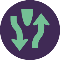 Icon showing 2 arrows representing cross-contamination between food