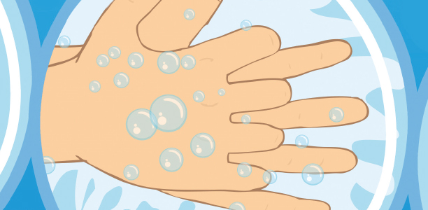 Two hands being rubbed together showing they're being washed