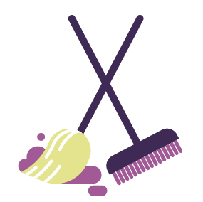 Illustration of a mop and a sweeping brush