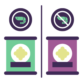Illustration of packaging with allergens and another which is allergen free