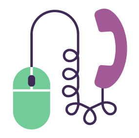 Illustration of a computer mouse and a telephone receiver