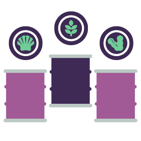 Illustration of 3 barrels of raw materials that contain allergens