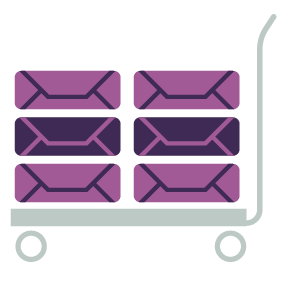 Illustration of a trolley with 6 packages stacked on it