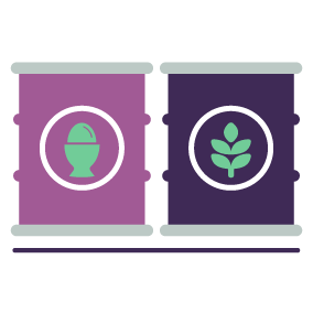 Illustration of 2 storage containers, one containing eggs and one containing gluten