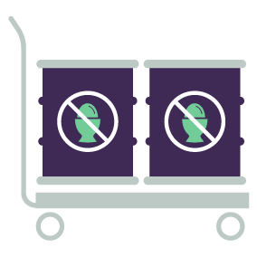 Illustration showing a trolley with containers with a 'No eggs' sign on the front.