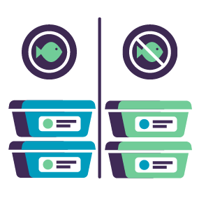 Illustration of products with fish being stored separately from products which do not include fish