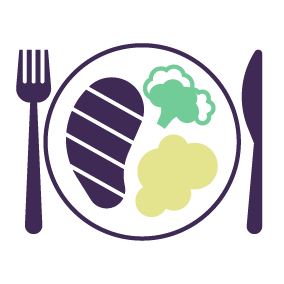 Illustration of a plate with meat and vegetables on it