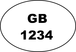 An oval-shaped label with the letters 'GB' at the top and the number '1234' below.