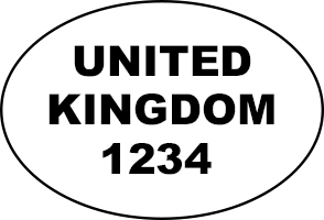 An oval-shaped sign with bold, uppercase text reading 'UNITED KINGDOM 1234' centered inside.