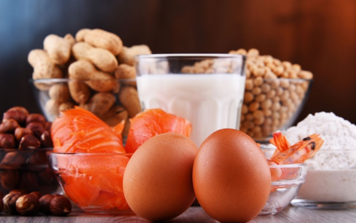 Composition with common food allergens including egg, milk, soya, peanuts, hazelnut, fish, seafood and wheat flour